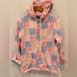 Vineyard Vines Patchwork Hooded Anorak Jacket Pink Blue Plaid Women M